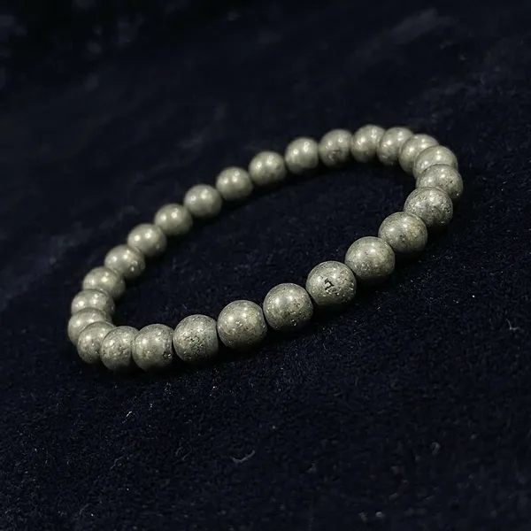 Gold_Pyrite_Stone_Beaded_Stretch_Bracelet_For_Men_And_Women