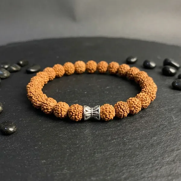 Brown_Silver_Rudraksha_Bead_Stretch_Bracelet_For_Adults