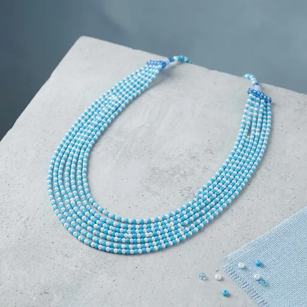 Sky_Blue_And_White_Glass_Bead_Multi-Strand_Statement_Necklace_For_Women