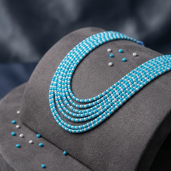 Sky_Blue_And_White_Glass_Bead_Multi-Strand_Statement_Necklace_For_Women