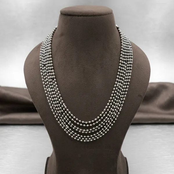 Silver_Glass_Bead_Multi-Strand_Statement_Necklace_For_Women