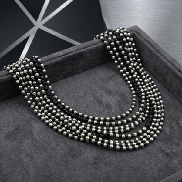 Silver_Glass_Bead_Multi-Strand_Statement_Necklace_For_Women