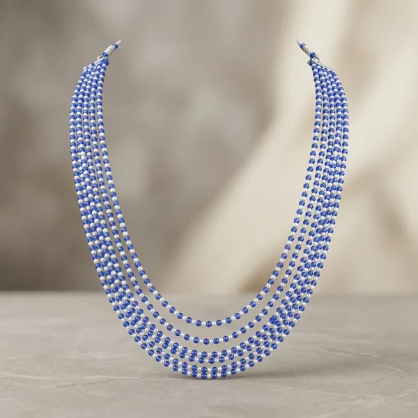 Blue_White_Glass_Bead_Multi-Strand_Necklace_For_Women
