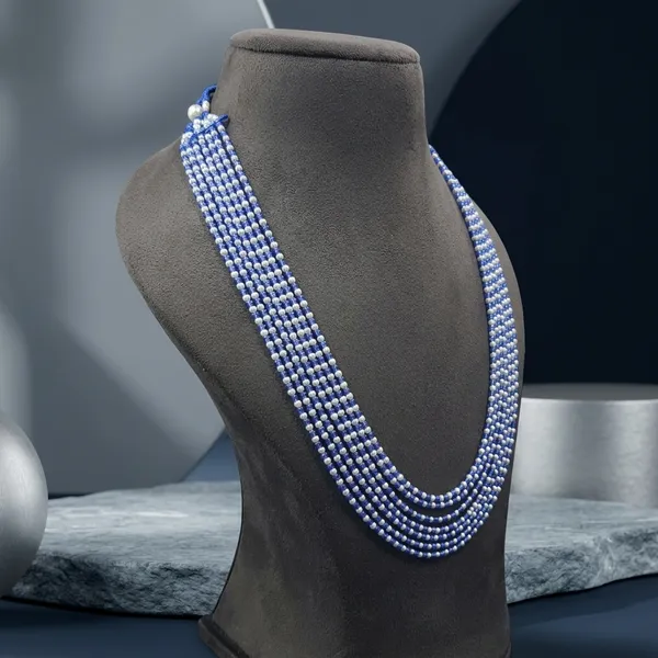 Blue_White_Glass_Bead_Multi-Strand_Necklace_For_Women