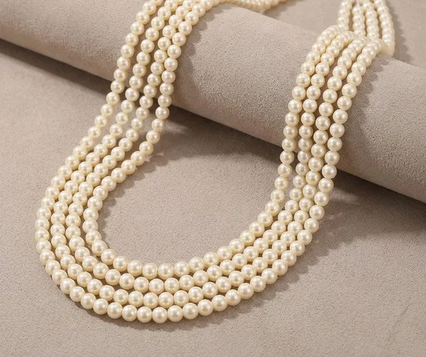 White_Pearl_Bead_Multi-Strand_Necklace_For_Women