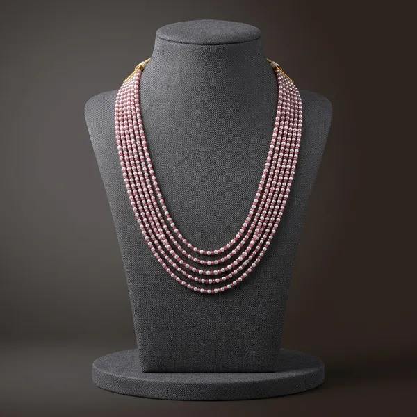 Pink_White_Glass_Bead_Multi-Strand_Necklace_For_Women