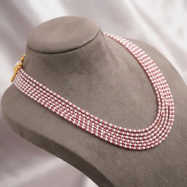 Pink_White_Glass_Bead_Multi-Strand_Necklace_For_Women