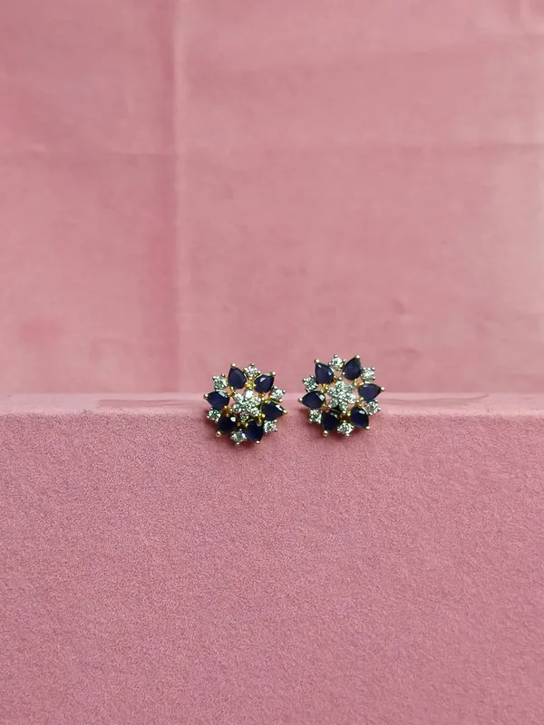 Blue_Cubic_Zirconia_Floral_Stud_Earrings_For_Women