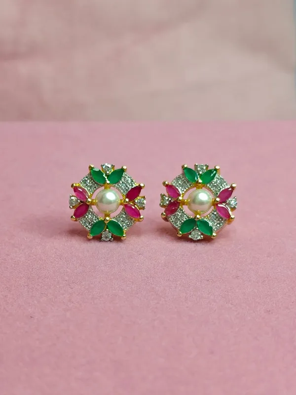 Gold_White_Alloy_Pearl_Floral_Stud_Earrings_For_Women