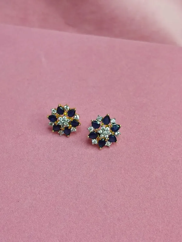 Blue_Cubic_Zirconia_Floral_Stud_Earrings_For_Women