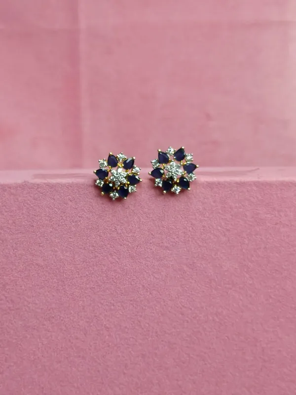Blue_Cubic_Zirconia_Floral_Stud_Earrings_For_Women