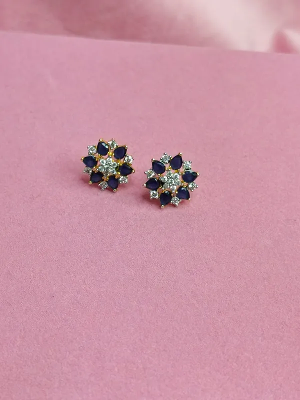 Blue_Cubic_Zirconia_Floral_Stud_Earrings_For_Women