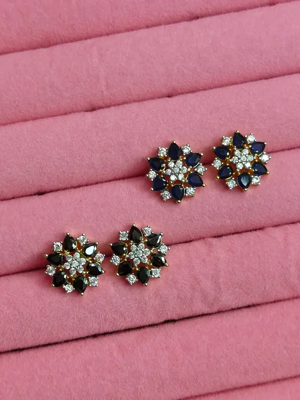 Blue_Cubic_Zirconia_Floral_Stud_Earrings_For_Women