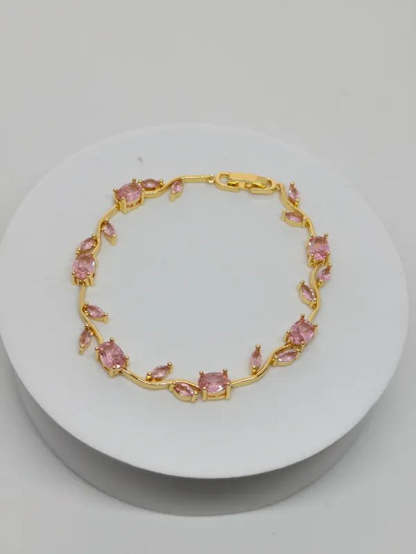 Gold_Plated_Pink_Stone_Leaf_Design_Bracelet_for_Women