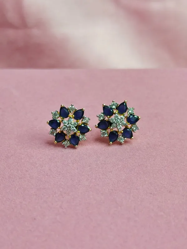 Blue_Cubic_Zirconia_Floral_Stud_Earrings_For_Women