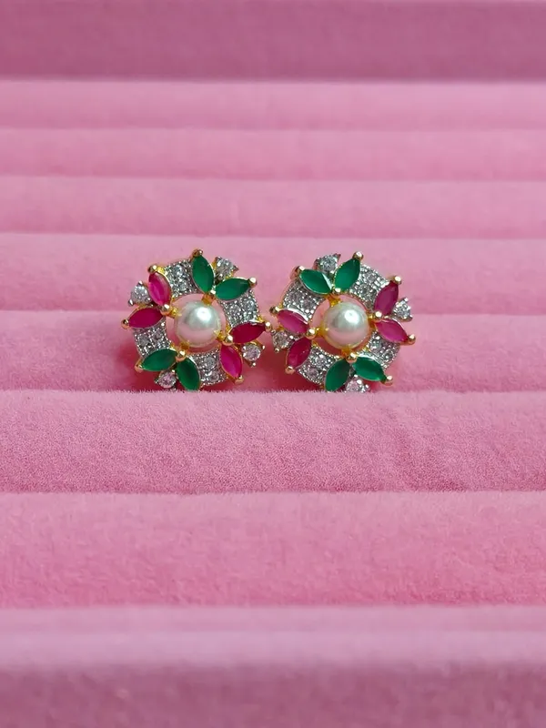 Gold_White_Alloy_Pearl_Floral_Stud_Earrings_For_Women