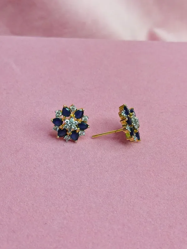 Blue_Cubic_Zirconia_Floral_Stud_Earrings_For_Women