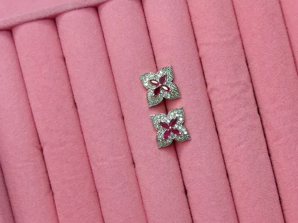Pink_&_Silver_Stone_Floral_Stud_Earrings_For_Women