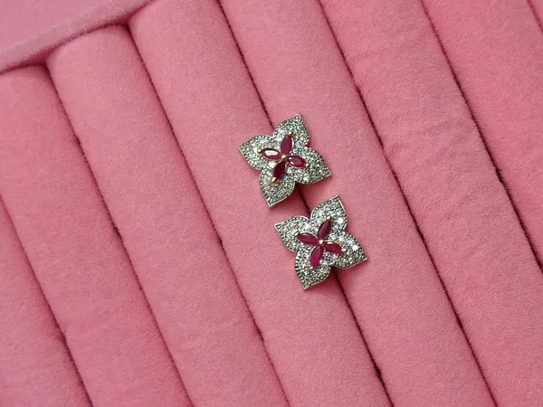 Pink_&_Silver_Stone_Floral_Stud_Earrings_For_Women