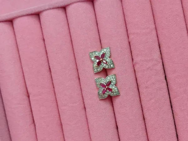 Pink_&_Silver_Stone_Floral_Stud_Earrings_For_Women