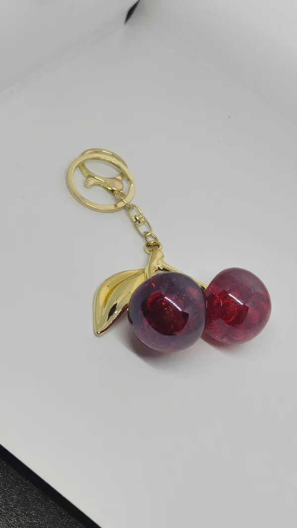 Gold_Tone_Cherry_Fruit_Charm_Keychain