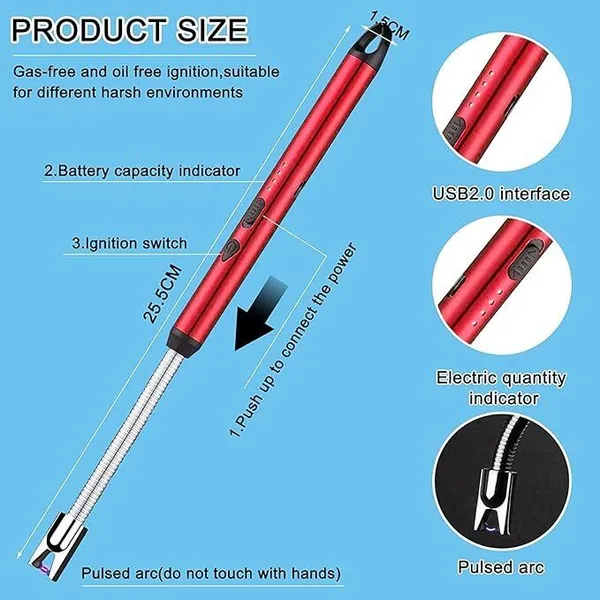 Red_Plastic_Flameless_Arc_Usb_Rechargeable_Electric_Gas_Lighter
