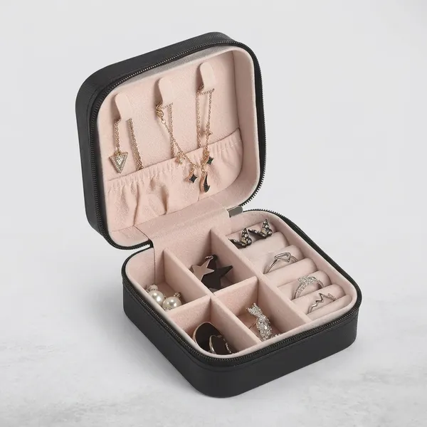 Black_Travel_Multi-Compartment_Jewelry_Organizer_Box_With_Zipper