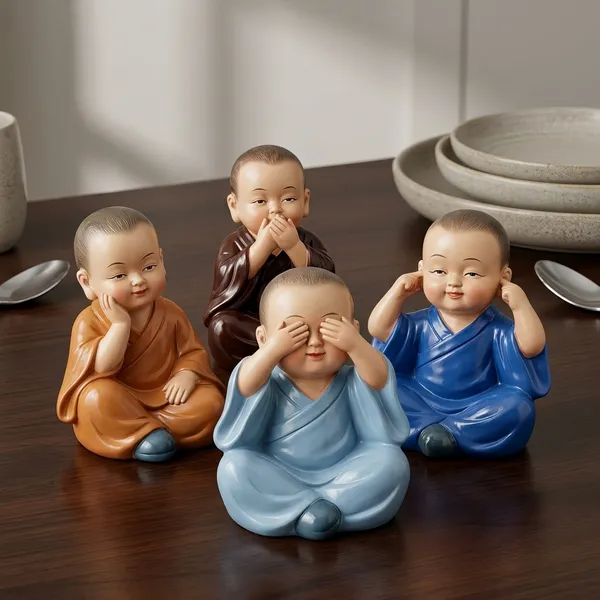 Resin_Multicolor_See_Hear_Speak_Think_No_Evil_Monk_Figurines_Set_Of_4