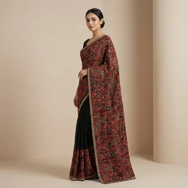 Multicolour_Georgette_Kashmiri_Resham_Embroidered_Saree_For_Women