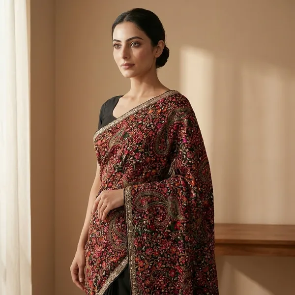 Multicolour_Georgette_Kashmiri_Resham_Embroidered_Saree_For_Women
