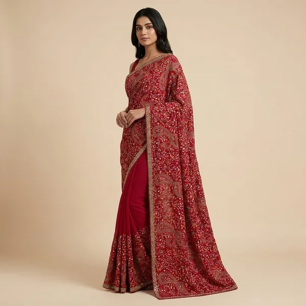 Pink_Georgette_Kashmiri_Resham_Embroidered_Saree_For_Women