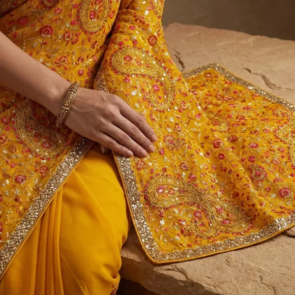 Mustard_Georgette_Kashmiri_Resham_Embroidered_Saree_For_Women