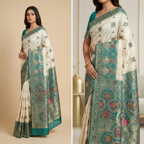 White_Sky_Blue_Banarasi_Silk_Contrast_Border_Swarovski_Saree_For_Women