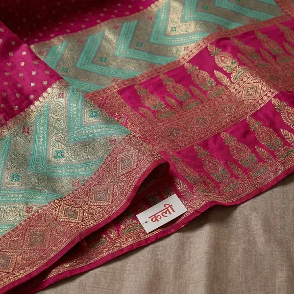 Pink_Sky_Blue_Banarasi_Silk_Contrast_Border_Swarovski_Saree_For_Women