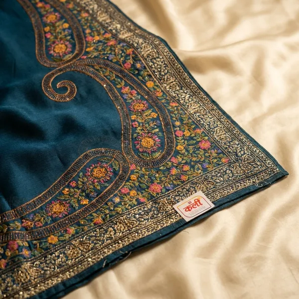 Blue_Mulberry_Satin_Kashmiri_Resham_Embroidered_Saree_For_Women