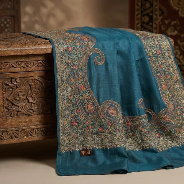 Blue_Mulberry_Satin_Kashmiri_Resham_Embroidered_Saree_For_Women