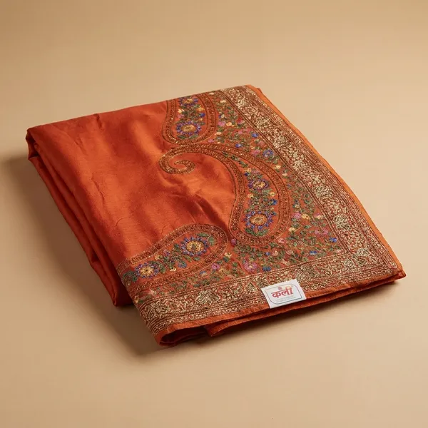 Orange_Mulberry_Satin_Kashmiri_Resham_Embroidered_Saree_For_Women