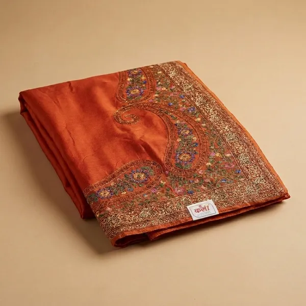 Orange_Mulberry_Satin_Kashmiri_Resham_Embroidered_Saree_For_Women