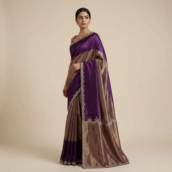 Purple_Banarasi_Tissue_Silk_Silver_Zarkan_Saree_For_Women