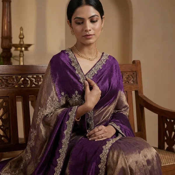Purple_Banarasi_Tissue_Silk_Silver_Zarkan_Saree_For_Women
