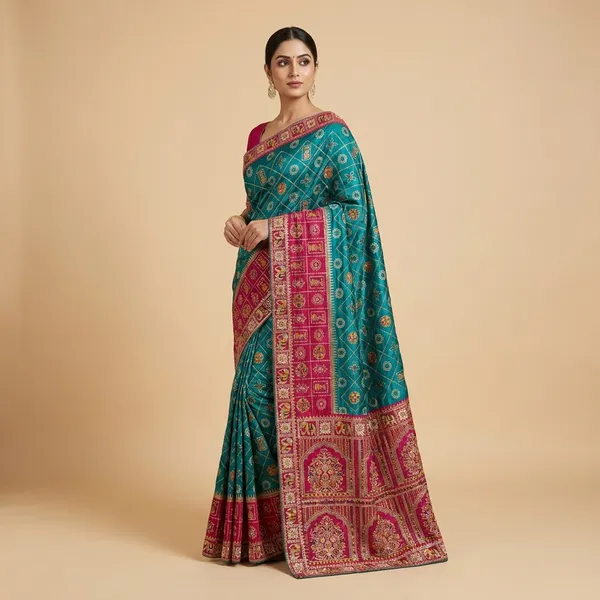 Tortoise_Pink_Vichitra_Cotton_Silk_Gujarati_Embroidered_Saree_For_Women