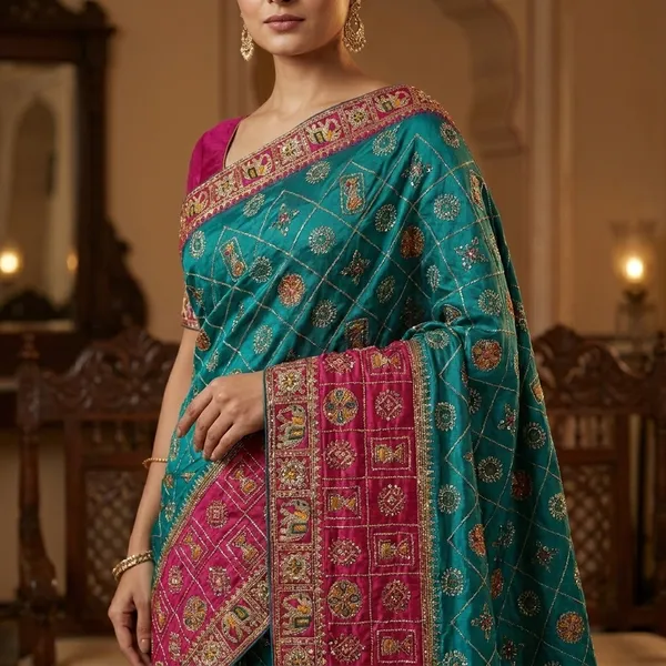 Tortoise_Pink_Vichitra_Cotton_Silk_Gujarati_Embroidered_Saree_For_Women