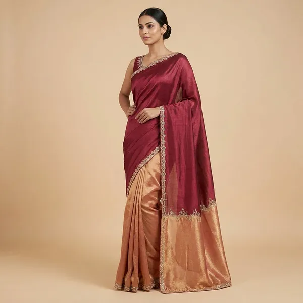 Dark_Pink_Banarasi_Tissue_Silk_Silver_Zarkan_Saree_For_Women
