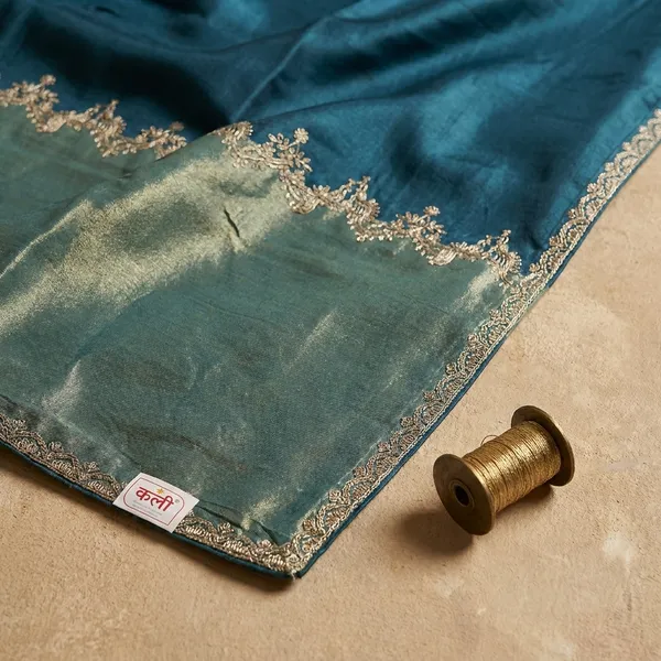 Navy_Blue_Banarasi_Tissue_Silk_Silver_Zarkan_Saree_For_Women