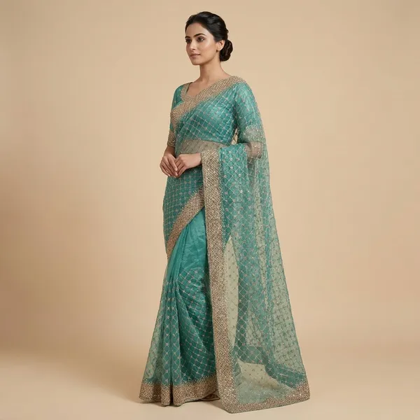 Green_Purple_Shimmer_Net_Zari_Embroidered_Zarkan_Saree_For_Women