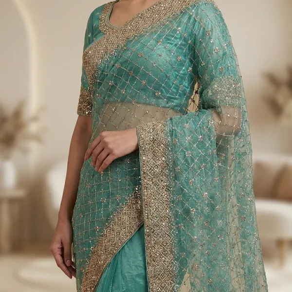 Green_Purple_Shimmer_Net_Zari_Embroidered_Zarkan_Saree_For_Women