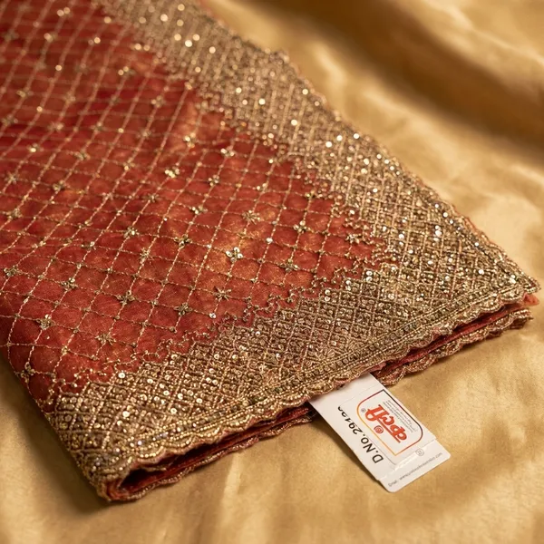 Orange_Peach_Shimmer_Net_Zari_Embroidered_Zarkan_Saree_For_Women