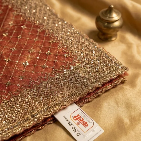 Orange_Peach_Shimmer_Net_Zari_Embroidered_Zarkan_Saree_For_Women