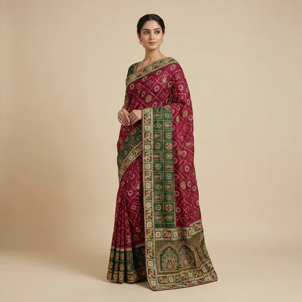 Green_Wine_Vichitra_Cotton_Silk_Gujarati_Embroidered_Saree_For_Women