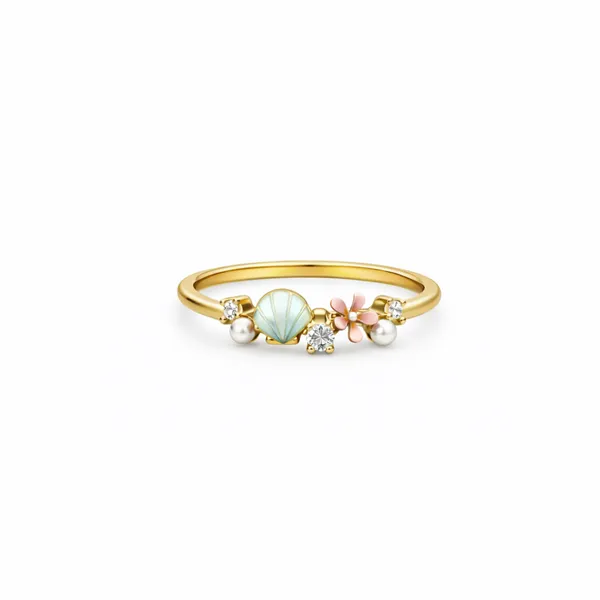 Gold_Seashell_Floral_Pearl_Charm_Ring_For_Women_|_Made_With_Pure_925_Silver